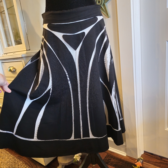 ADOLFO DOMINGUEZ Midi Black & White A-line Skirt Size 44 - Picture 3 of 8